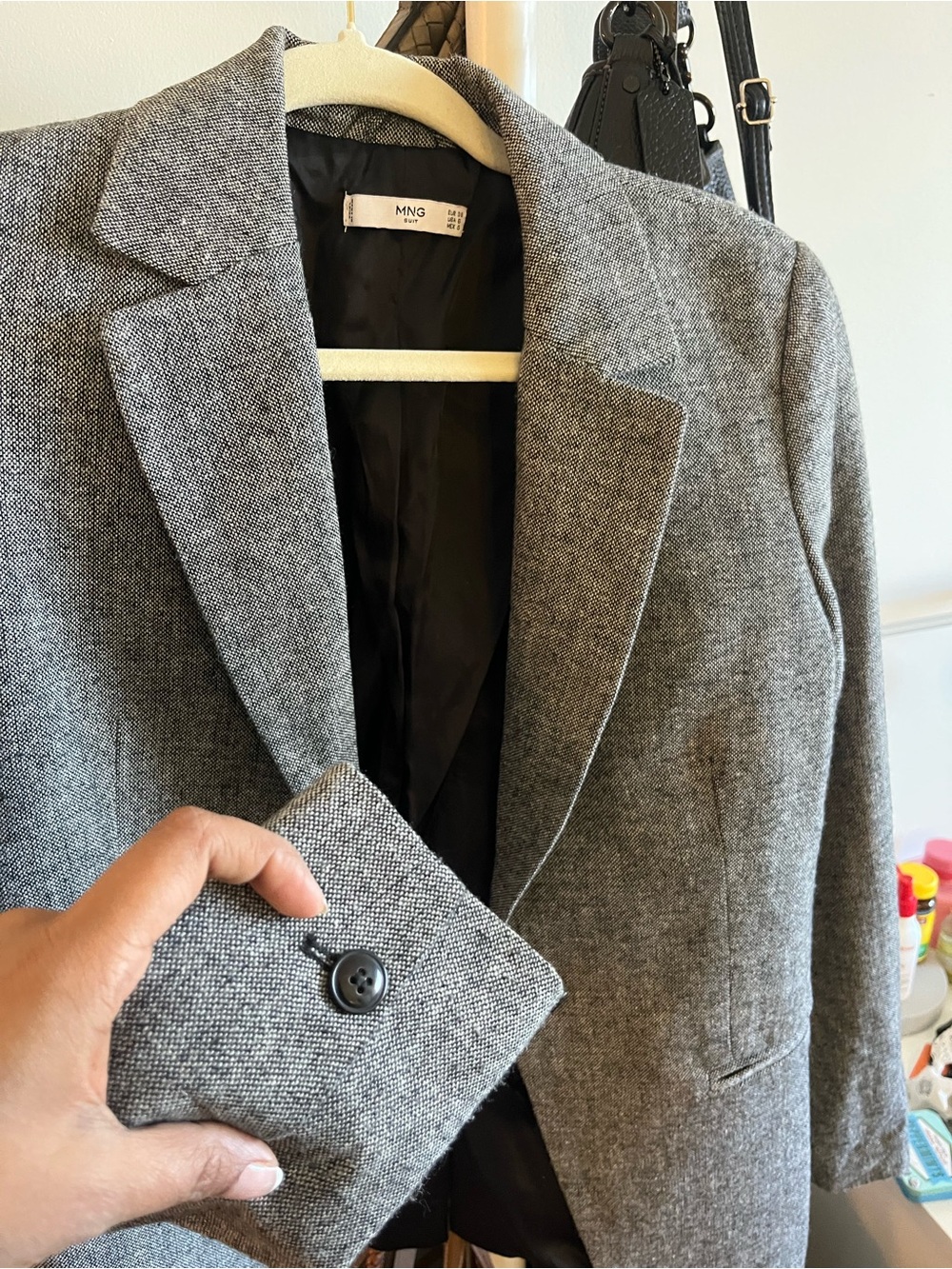 Mango Gray Textured Single-Button Blazer - Picture 2 of 6